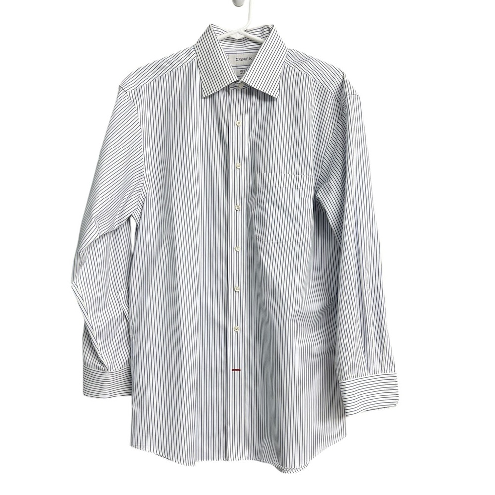 Cremieux‎ 100% Cotton Navy White Stripe Dress Shirt Size 15.5